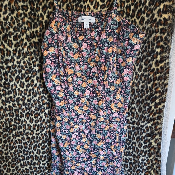 Old Navy Dresses & Skirts - Old Navy Black Floral Midi Dress with Pink & Yellow Roses